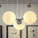 3 Lights Coffee House Chandelier Modern White Hanging Ceiling Lamp with Sphere Cream Frosted Glass Shade
