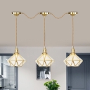 3/5/7-Light Multiple Hanging Light Traditional Diamond Clear Water Glass Series Connection Pendant Lamp in Gold