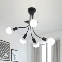 Modern Twisted Arm Semi Flush Light Iron 3/5 Bulbs Bedroom Close to Ceiling Lamp in Black