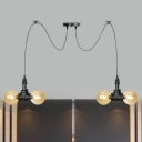 Vintage Spherical Multiple Hanging Light 4/6/12-Light Amber Glass Swag LED Suspension Pendant in Black