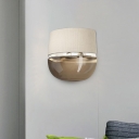 Single Wall Mount Lighting Crisscross Woven Fabric Modern Bedroom Sconce Lamp with Half Shade and Tan Glass Bottom
