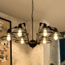 Iron Dome Mesh Chandelier Light Fixture Vintage 6/8 Bulbs Living Room Rotatable Hanging Lamp Kit in Black