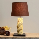Tapered Drum Fabric Night Lamp Modern 1 Light Brown Table Lighting with Stranded Wood Pedestal