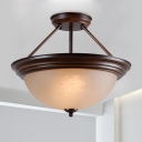 2-Light White/Amber Glass Semi Flush Classic Black Bowl Living Room Ceiling Mount Lighting