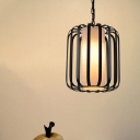Cage Bistro Ceiling Hanging Lantern Vintage Metal 1 Head Black Pendant Lamp with Inner Fabric Shade