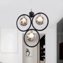 3-Hoop Hanging Chandelier Modernist Smoke Glass 3-Bulb Black Pendant Lighting Fixture