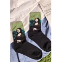 Stylish Funny Cartoon Mona Lisa Wave Angel Pattern Colorblock Socks