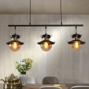 Rural Linear Island Ceiling Light 3 Lights Metal Hanging Lamp Kit in Black with Wide Flared Shade