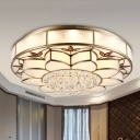 Brass 7 Lights Flush Mount Lighting Modernism Cream Glass Blossom Flush Lamp with Crystal Ball Deco