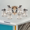 Black and Gold 3/6-Light Semi Flushmount Modernism Beveled Crystal Cylindrical Close to Ceiling Lamp