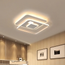 Simple LED Flush Mount Lighting White Squared Ceiling Flush with Acrylic Shade in Warm/White Light