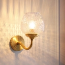 1 Bulb Wine Cup Sconce Lamp Simple Brass Clear Lattice Glass Wall Mount Light Fixture