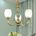 3 Bulbs Frosted White Glass Chandelier Antiqued Gold Bud Dining Room Hanging Ceiling Light