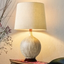 Sphere Ceramic Nightstand Lamp Farmhouse 1 Head Bedside Table Light with Barrel Lamp Shade in Flaxen