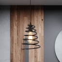 Black Finish 1-Head Pendulum Light Industrial Iron Spiral-Cone Cage Hanging Lamp Fixture