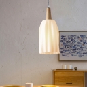 Cup Shape Milk White Prismatic Glass Hanging Light Modernist 1 Head Wood Ceiling Pendant Lamp