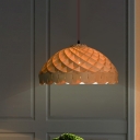 Asian Style Dome Drop Pendant Wood 1-Light Restaurant LED Hanging Ceiling Lamp with Hand Woven Design