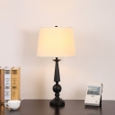 White 1-Light Table Lamp Rural Fabric Tapered Drum Nightstand Light for Living Room