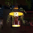 Burgundy Lantern Pendant Light Industrial Iron 1 Head Restaurant Ceiling Suspension Lamp