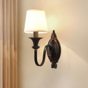 Black 1 Head Wall Sconce Antiqued Metal Gooseneck Arm Wall Light Fixture with Cone Fabric Shade