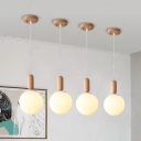 Mini Globe Pendulum Light Simplicity White/Cognac Glass 1 Head Sitting Room Hanging Pendant with Wood Top