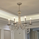 Antiqued Silver Candlestick Chandelier Traditional Crystal 3/6 Lights Dining Room Hanging Lamp