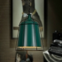 Farmhouse Trapezium Drop Pendant Light 1-Head Metallic Hanging Ceiling Lamp in Green with Cage
