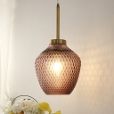 Strawberry Shaped Pendant Light Fixture Contemporary Burgundy Glass 1-Light Brass Suspension Lamp