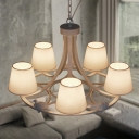 White Barrel Hanging Chandelier Modernist 5 Bulbs Fabric Round Pendant Light Fixture with Duckling Deco