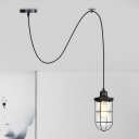 Clear Glass Caged Pendant Lighting Vintage 1 Bulb Restaurant Mini Suspension Lamp in Black with Adjustable Cord