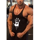 Creative Fitness Bodybuilding Low Cut Armholes Hand Printed Sleeveless Slim Fitted Tank for Men