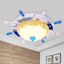Domed Frosted Glass Flushmount Lighting Kids LED White Ceiling Mounted Fixture with Rudder Design