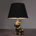 Ceramic Polished Silver/Gold Table Light Bulldog 1 Bulb Rustic Style Night Lamp with Conical Fabric Shade