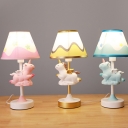 Melting Pattern Conical Fabric Table Lamp Cartoon Single Bulb Pink/Yellow/Blue Night Light with Unicorn Decoration