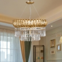 Crystal Droplet Gold Hanging Lamp Tiered 4 Bulbs Vintage Chandelier Pendant Light