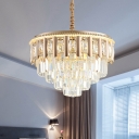 Gold 4 Tiers Chandelier Light Traditional Clear Crystal Block LED Dining Room Suspension Lamp