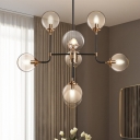 Black Sphere Pendant Chandelier Post Modern 8/12 Heads Clear Glass Ceiling Hang Fixture for Living Room