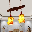 2 Heads Cylinder Chandelier Lighting Warehouse Yellow Resin Pendant Light Fixture with Linear Beam
