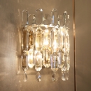 Half Drum Wall Light Fixture Modernist Clear Crystal 2 Lights Living Room Wall Lamp Sconce