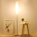 1-Light Living Room Floor Stand Lamp Minimalist White Floor Reading Lamp with Cylinder Fabric Shade