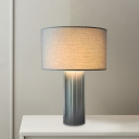 Grey Drum Night Table Light Modernist 1 Light Fabric Night Lamp with Plug In Cord for Living Room