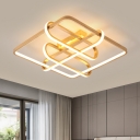 Contemporary Square Frame Ceiling Mounted Light Acrylic Bedroom LED Flush Mount Lamp with Oblong Design in Gold, 16.5