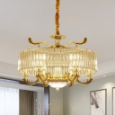 Round Living Room Chandelier Lighting Modern Crystal Rectangle 6/8-Bulb Gold Pendant Lamp