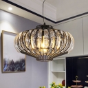 Crystal Encrusted Ceiling Hanging Lantern Retro 1-Light Dining Table Suspended Lighting Fixture in Black