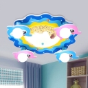 Cartoon Dolphin Flush Mount Fixture Metallic 4-Head Kids Room LED Flush Ceiling Lighting in Blue