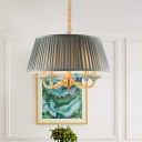 Pleated Drum Dining Room Pendant Lamp Traditional Fabric 5-Light Grey Hanging Chandelier