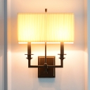 Rectangle Pleated Fabric Wall Lamp Traditional 1/2-Bulb Living Room Sconce Light in White