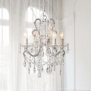 4-Light Candlestick Pendant Chandelier Traditional White Finish Crystal Swag Ceiling Hang Fixture