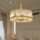 Traditionalism Circular Chandelier 8 Bulbs Crystal Rod Hanging Lamp in Gold with Mountain Edge Design