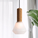 1-Light Bedside Hanging Light Modernist Wood Ceiling Pendant Lamp with Diamond Textured White/Smoke Gray Glass Shade
